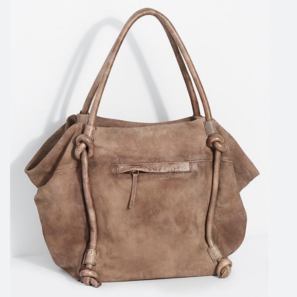 Free People 100% Cow Leather Ingrid Knotted Tote Suede in Taupe